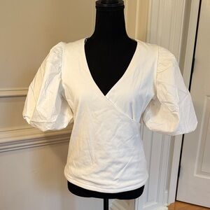 Anthropologie White Puff Sleeve Wrap top